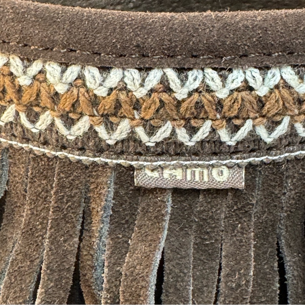 Lamo Virginia Three Tier Chevron Pattern Suede Fringe Moccasin Boots NWOT - Picture 6 of 12
